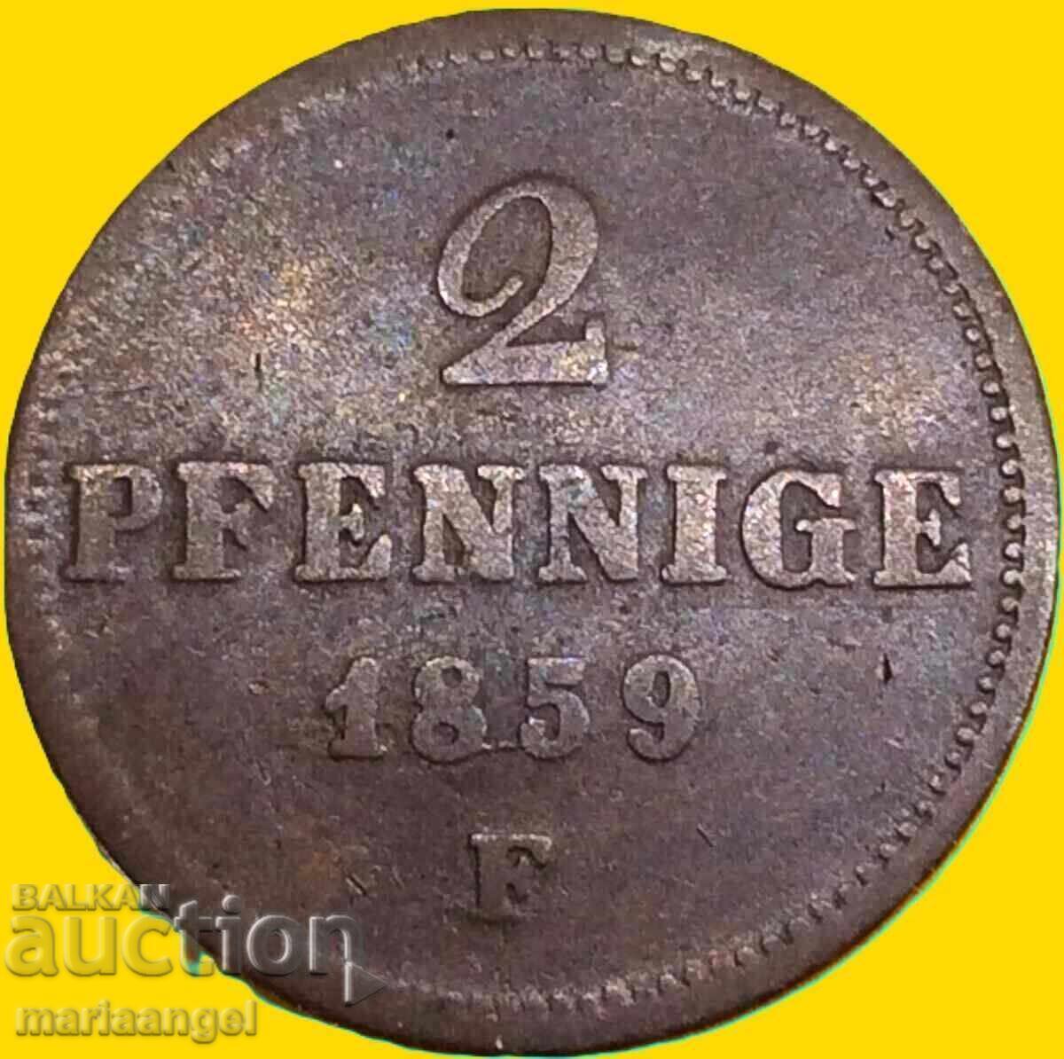 Livrarea 2 Pfennig 1859 Saxonia Germania Dresda Johann Livrarea 2 Pfennig 1859 Saxonia Germania Dresda Johann