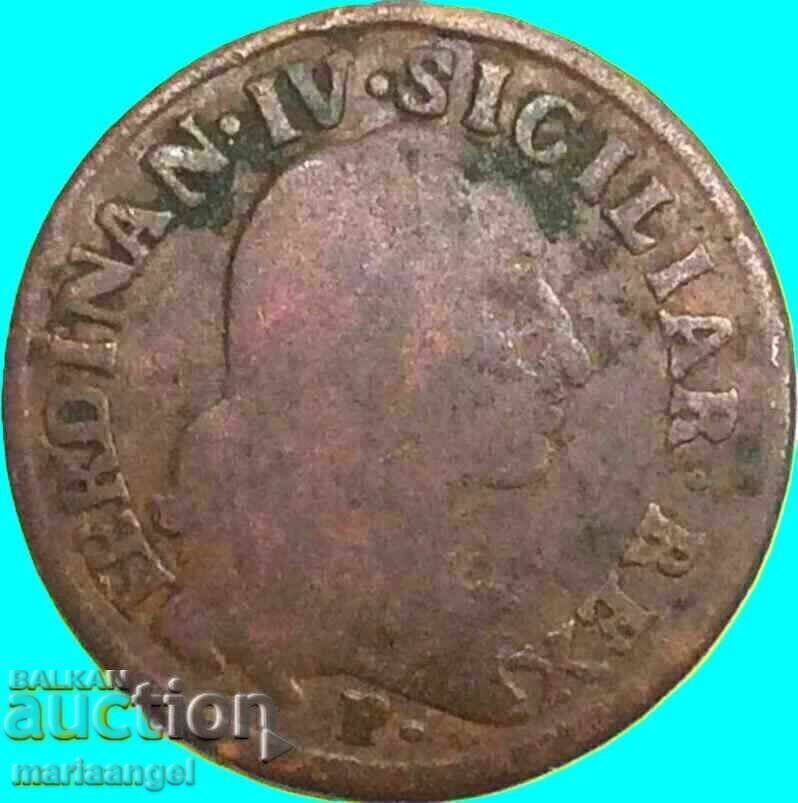 Livrarea 1 grano 12 cavalli (cani) 1792 Italia Napoli cupru mare