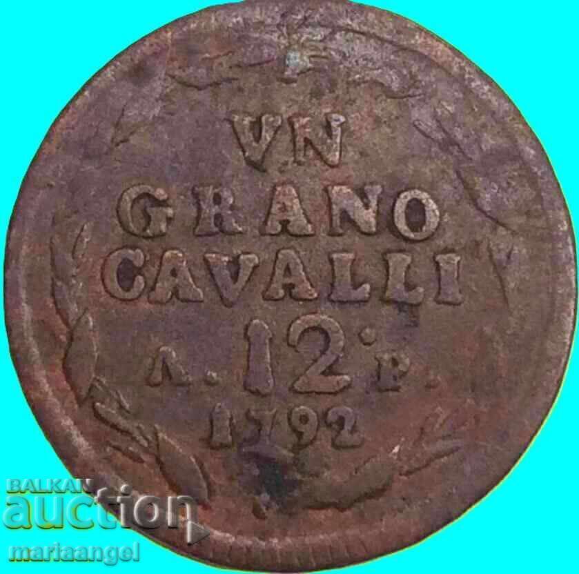 1 grano 12 cavalli (cani) 1792 Italia Napoli cupru mare - 5