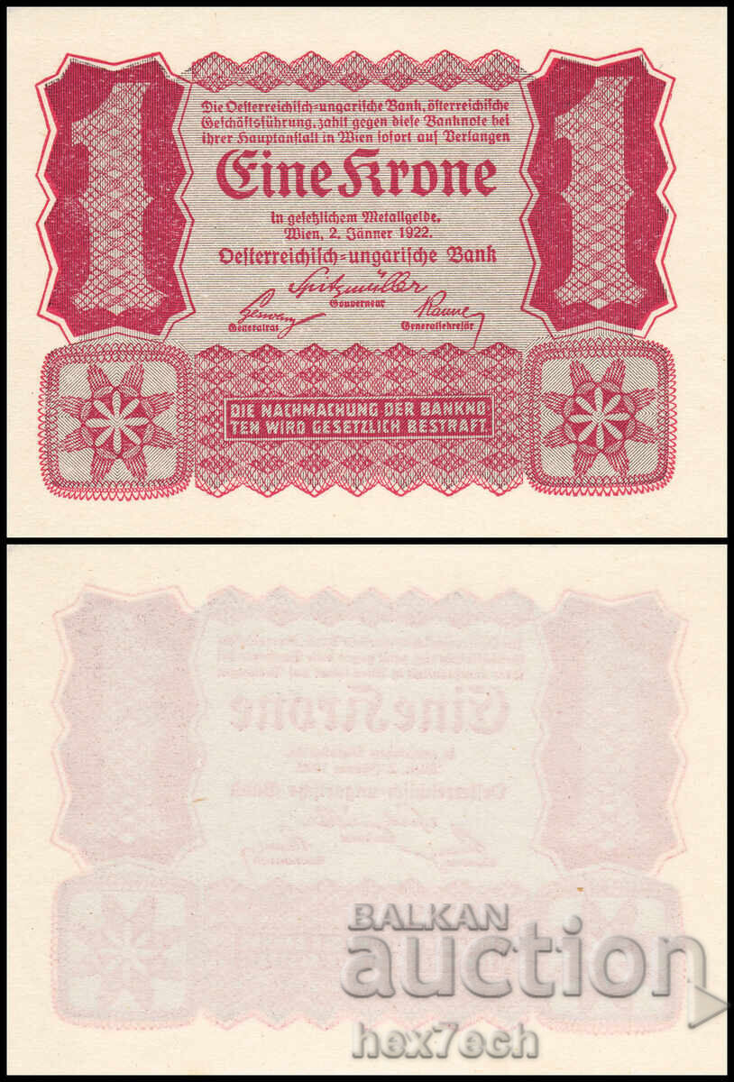 ❤️ ⭐ Austria 1922 1 coroană UNC nouă ⭐ ❤️