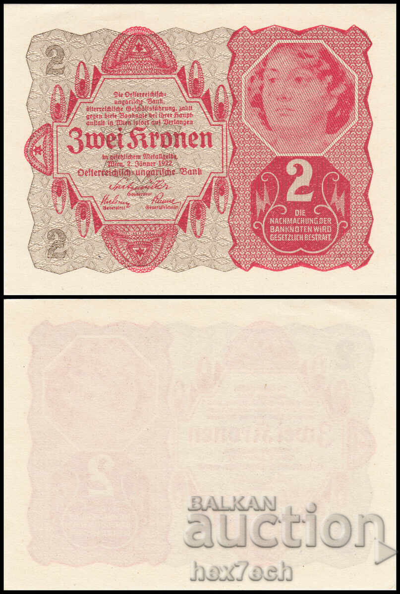 ❤️ ⭐ Austria 1922 2 coroane UNC nouă ⭐ ❤️