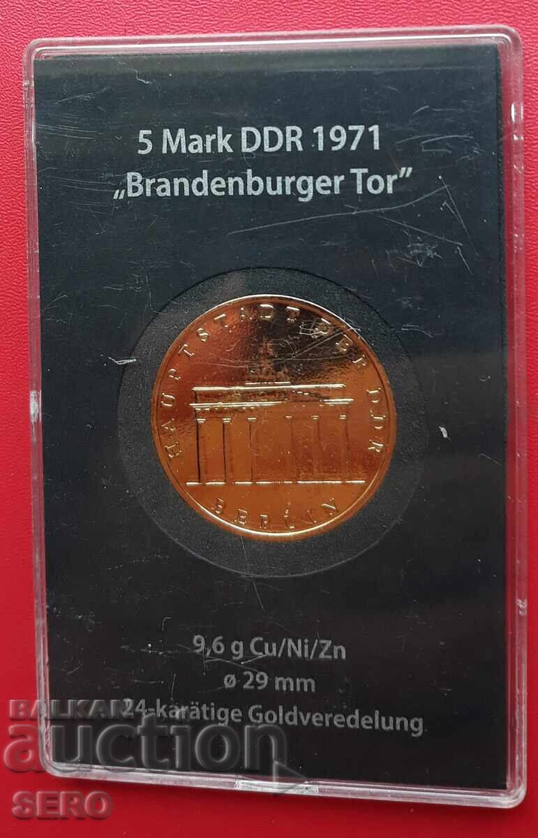 Germany - GDR - 5 Marks 1971 - Brandenburg Gate - Gold-plated