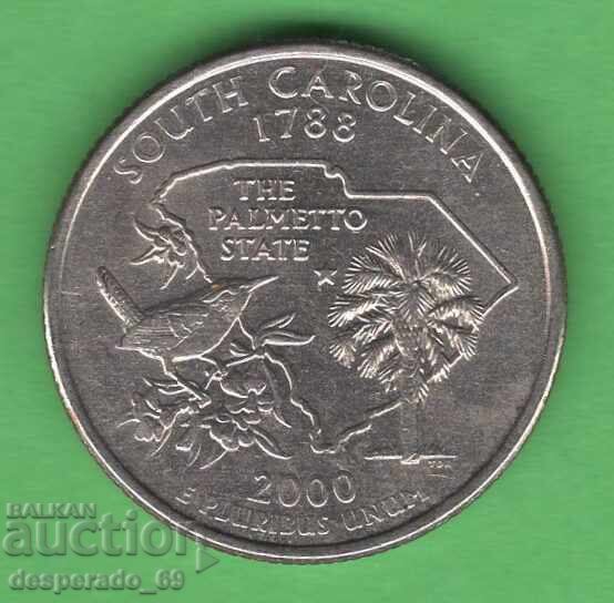(¯`'•.¸ 25 cenți 2000 D SUA (Carolina de Sud) aUNC ¸.•'´¯)