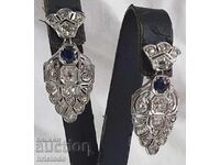 Cercei din aur 14k "Art Deco" cu briliante, diamante și safire
