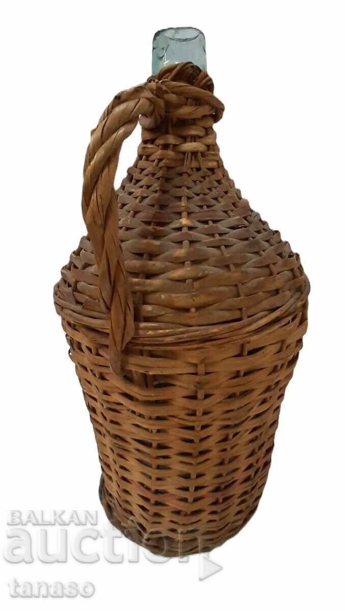 Damigeană veche 1940–1950 sticlă și ratan 5 litri - 5