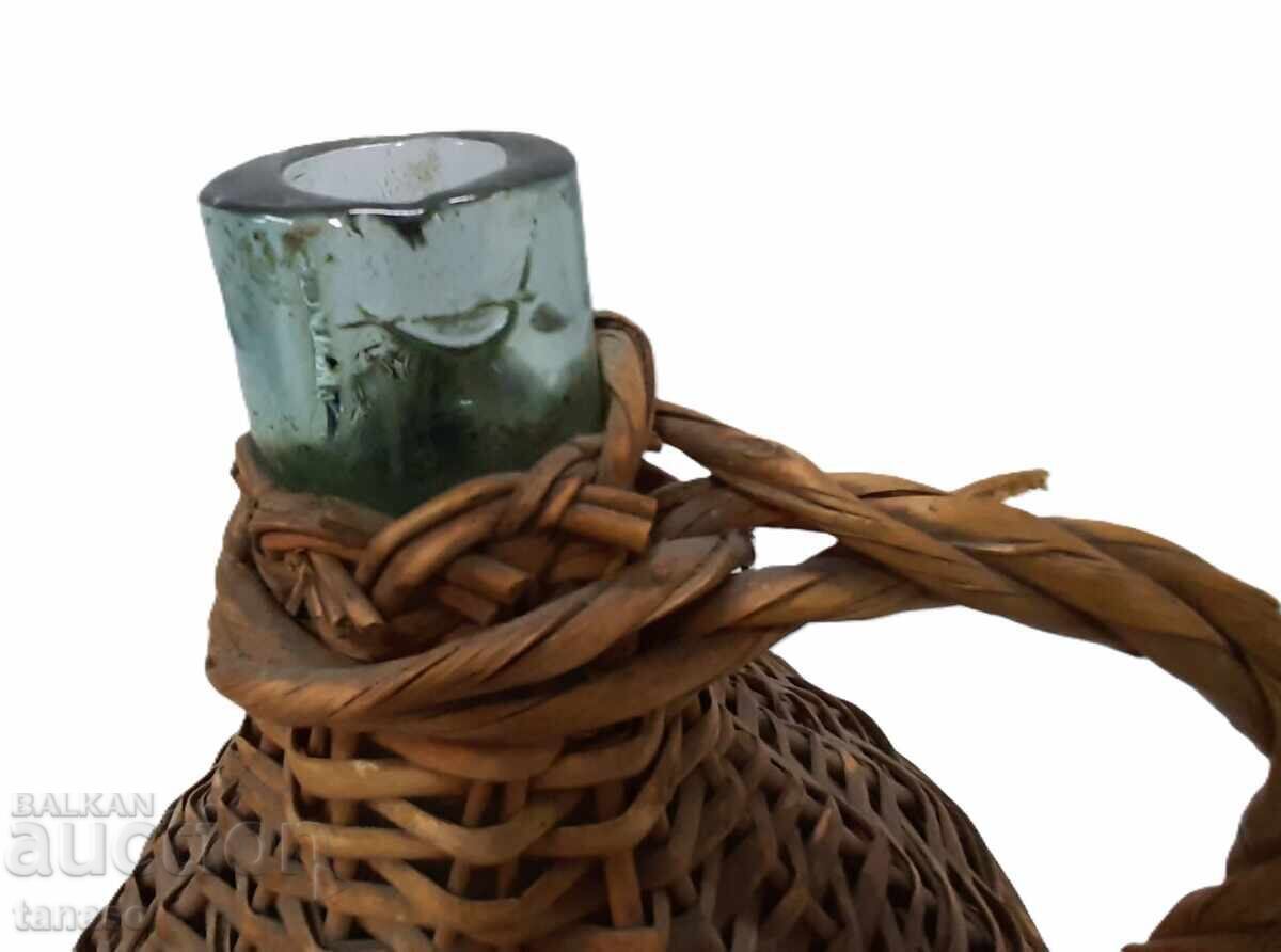 Damigeană veche 1940–1950 sticlă și ratan 5 litri - 6