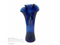 Vază de artă din sticlă cobalt, formă sculpturală, 25 cm, ca nouă