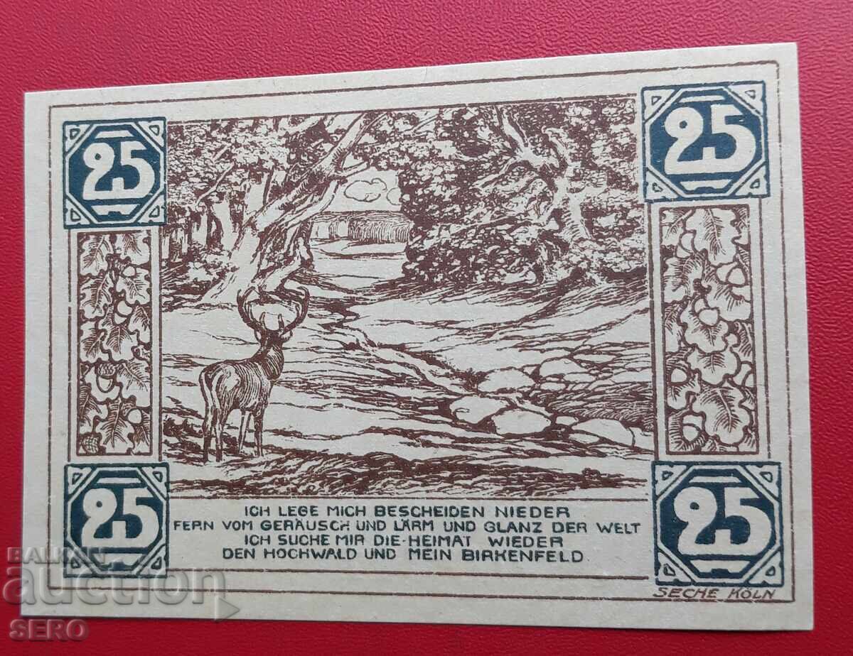 Bancnotă-Germania-Renania-Palatinat-Birkenfeld-25 pfennigi 1921 cu preț € 1.00 | 1.96 BGN