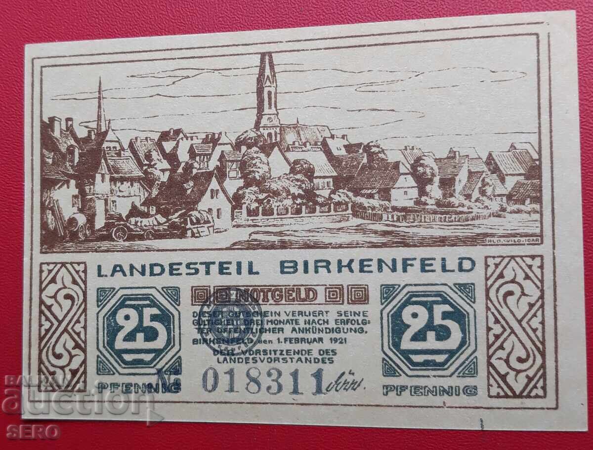 Bancnotă-Germania-Renania-Palatinat-Birkenfeld-25 pfennigi 1921