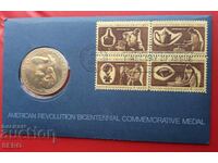 САЩ-медал-200 г. САЩ 1972 и пощ.марки в кр. плик