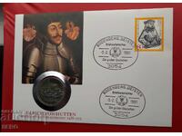 Germany-GDR-5 marks 1989 and postage stamps in a red envelope