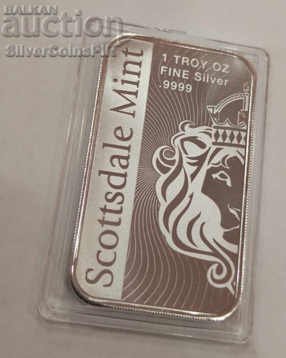 Ασημένια ράβδος 1 oz Λιοντάρι Scottsdale Mint με τιμή € 75.00 | 146.69 BGN