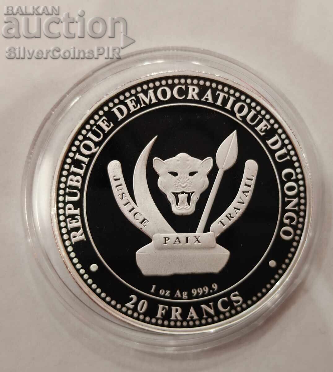 Δημοπρασία Ασήμι 1 oz Μεγαλόδοντας 2025 Κονγκό Προϊστορική Ζωή