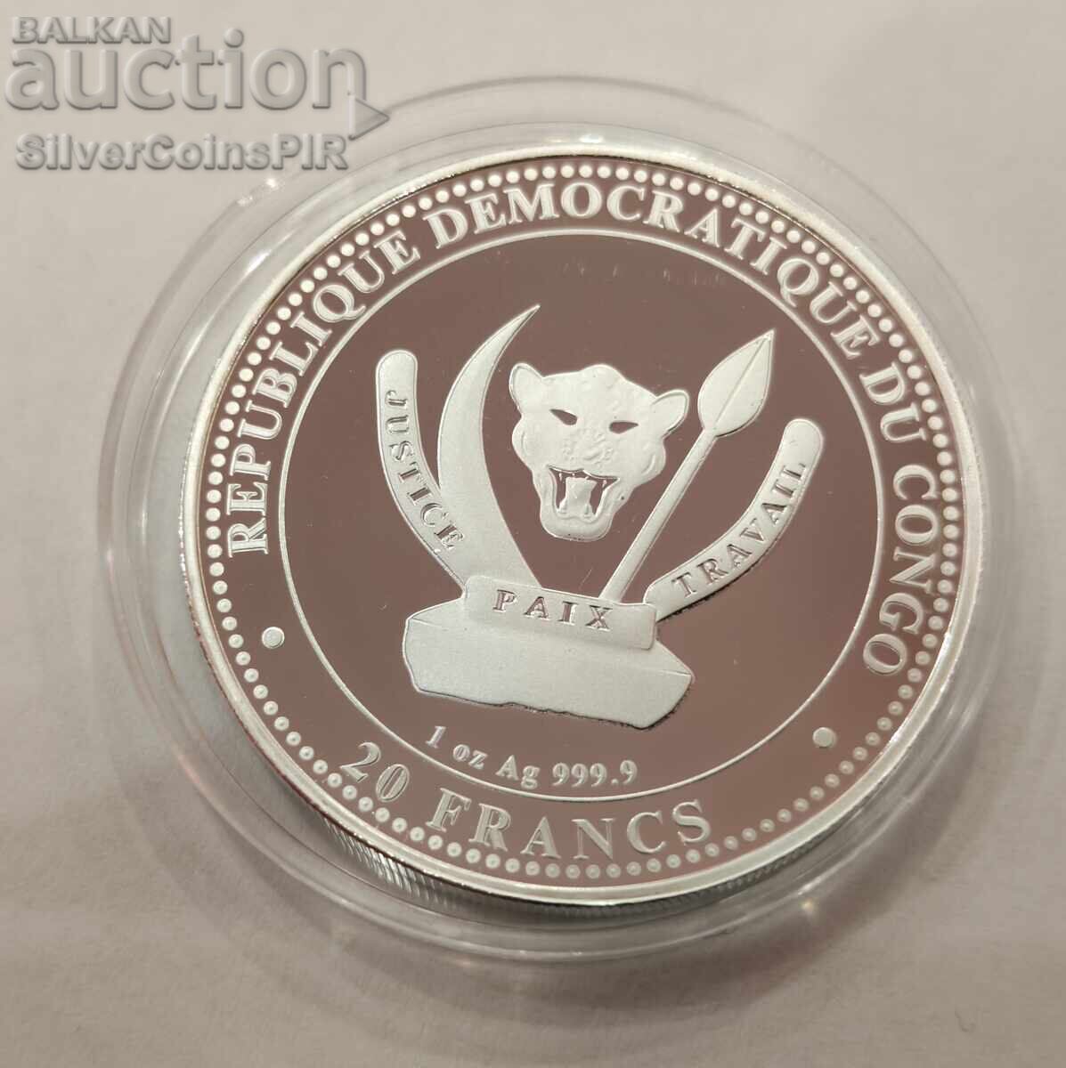Παράδοση Ασήμι 1 oz Μεγαλόδοντας 2025 Κονγκό Προϊστορική Ζωή