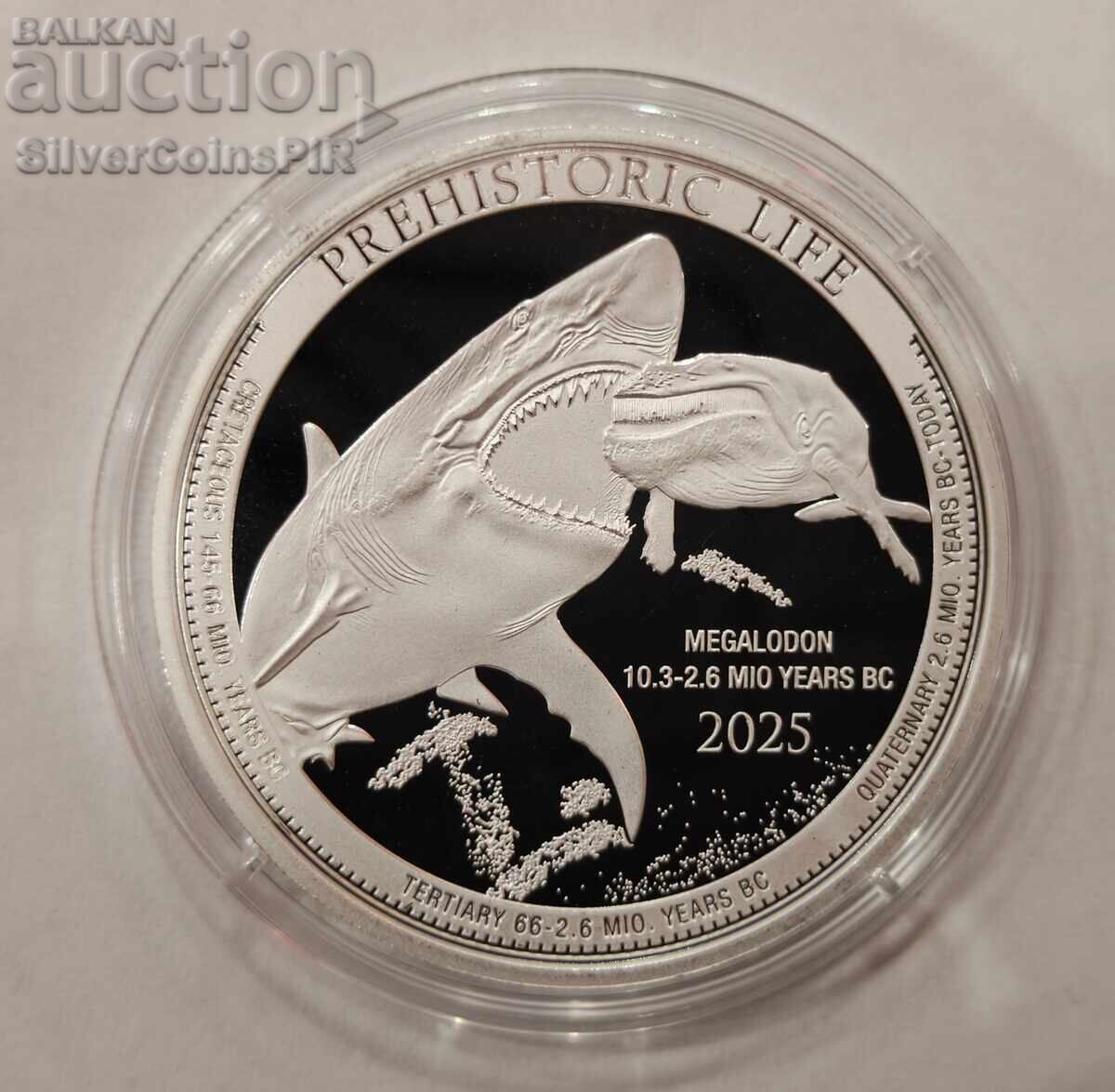 Ασήμι 1 oz Μεγαλόδοντας 2025 Κονγκό Προϊστορική Ζωή