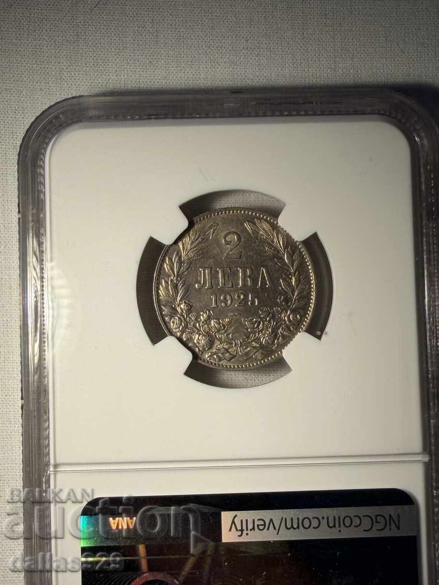 2 leva 1925 ms62 cu bară cu preț € 199.00 | 389.21 BGN