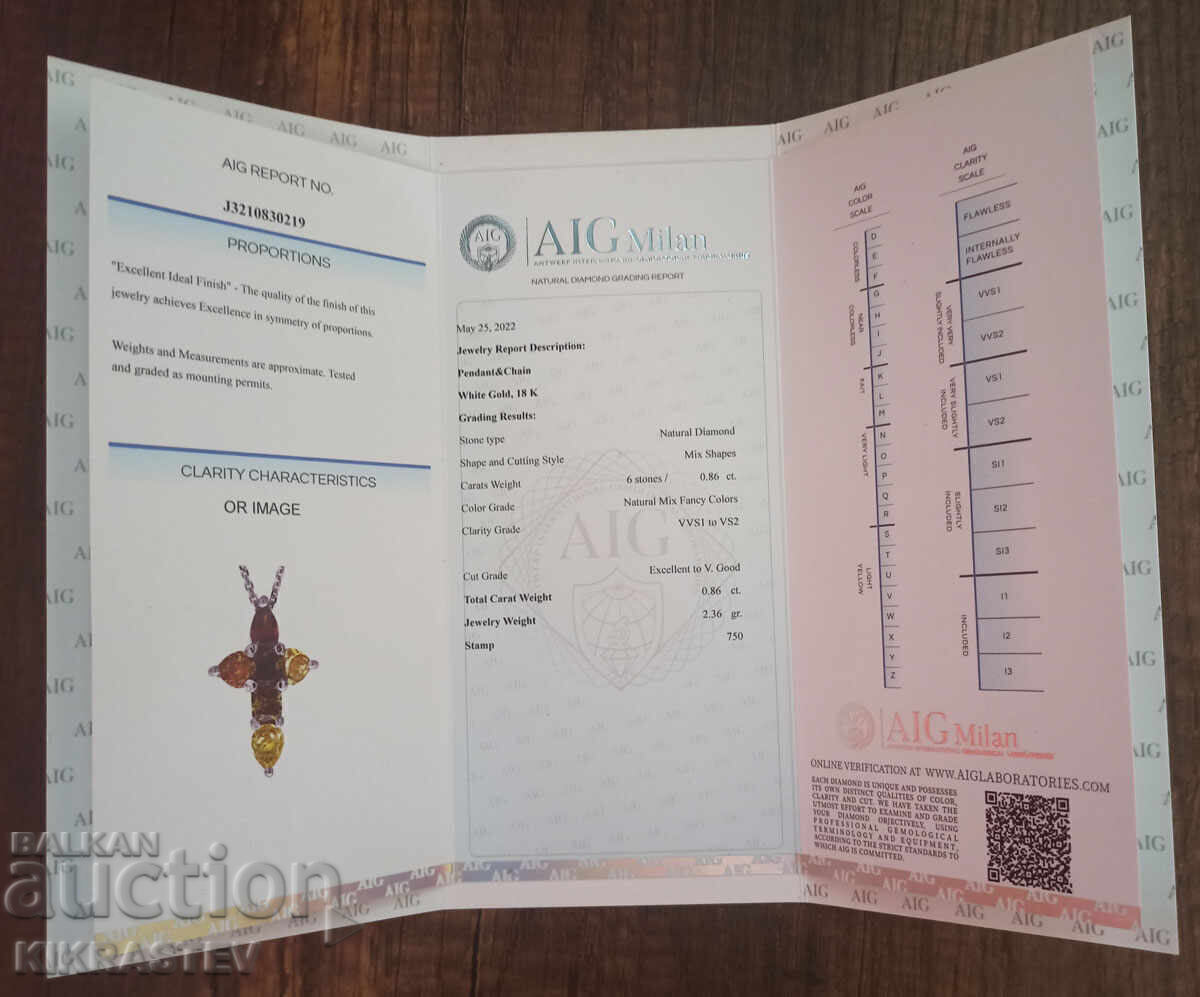 Colier: aur alb de 18 carate + cruce cu 6 diamante de 0,86 carate - 6