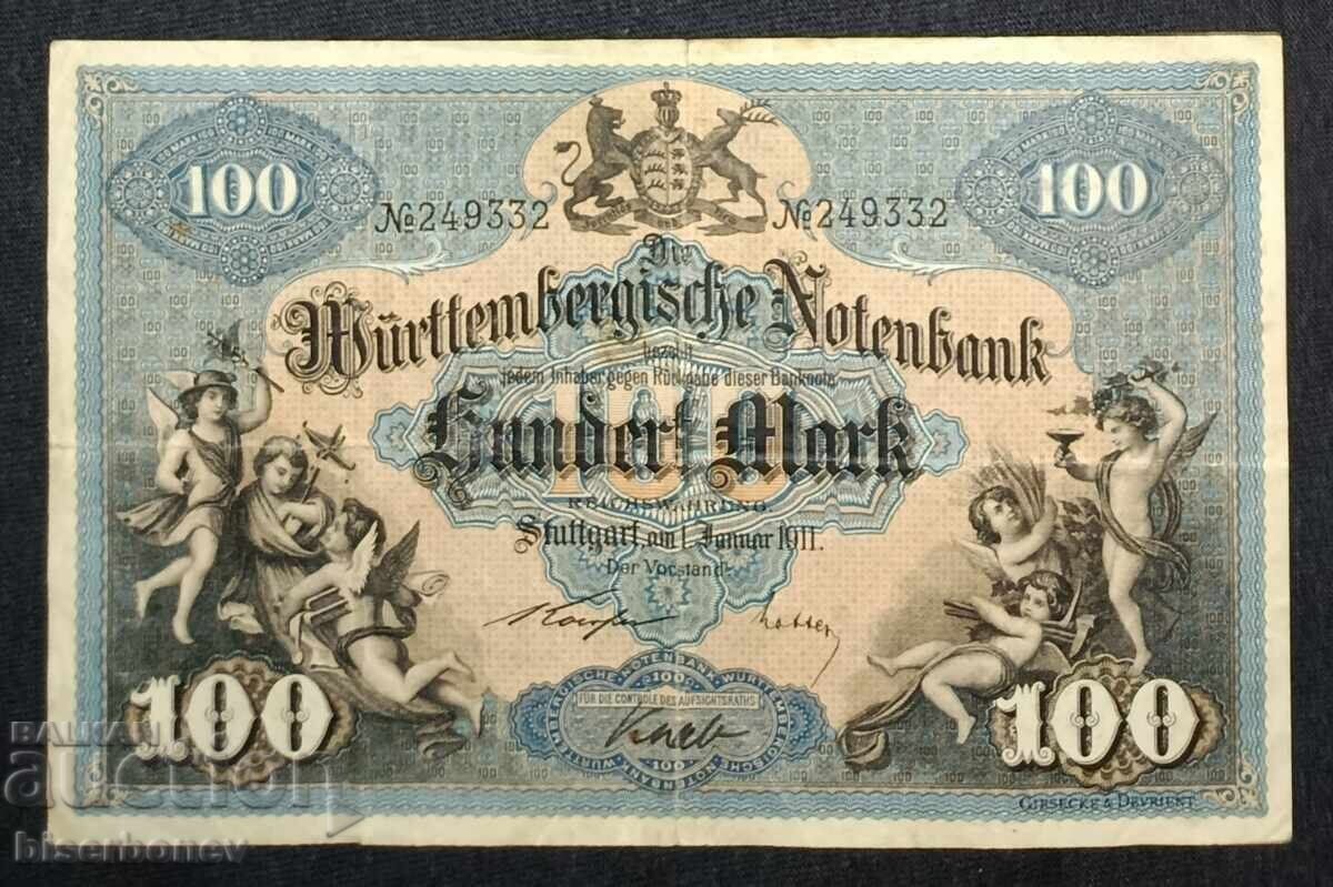 Germania, 100 mărci Württemberg, 1911, VF