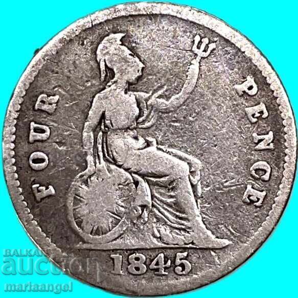 Великобритания 4 пенса 1845 Гроут Виктория сребро - 7