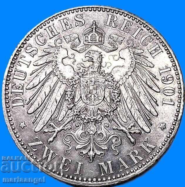 Livrarea Germania 2 mărci 1901 Wilhelm II - jubiliară 200 ani Prusia argint