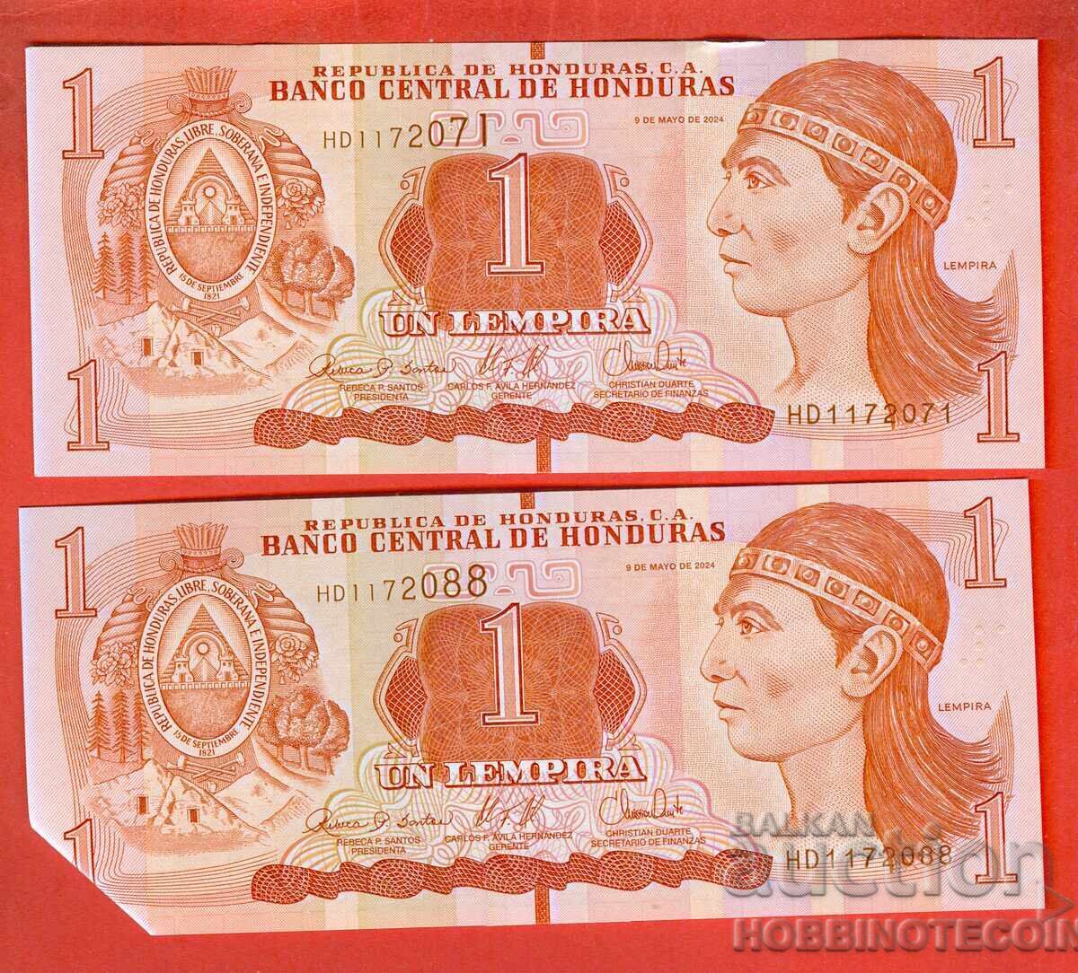 HONDURAS 2 x 1 Lempira 2024 issue