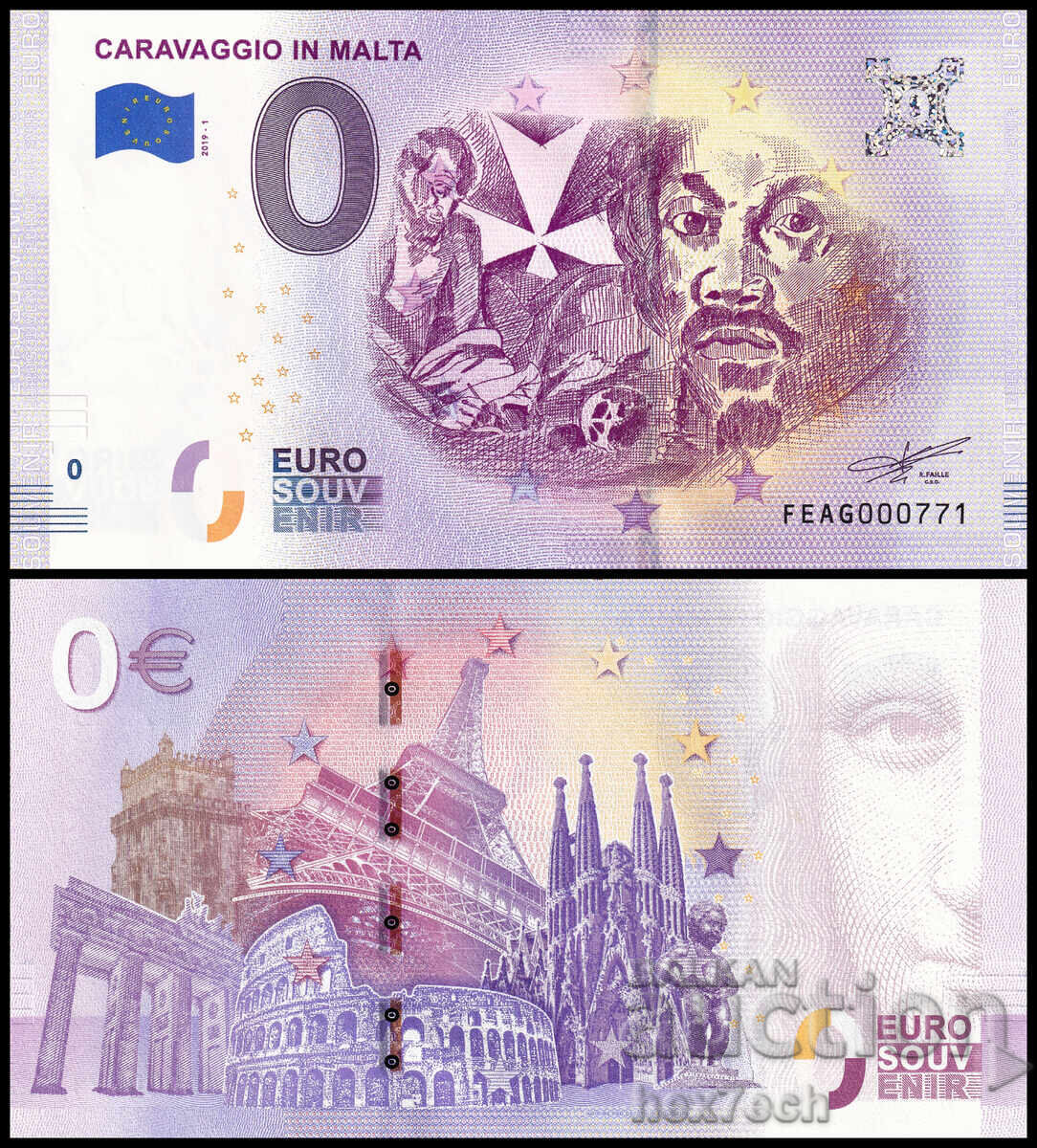 ❤️ ⭐ Malta 2019 0 euro Caravaggio in Malta UNC nouă ⭐ ❤️