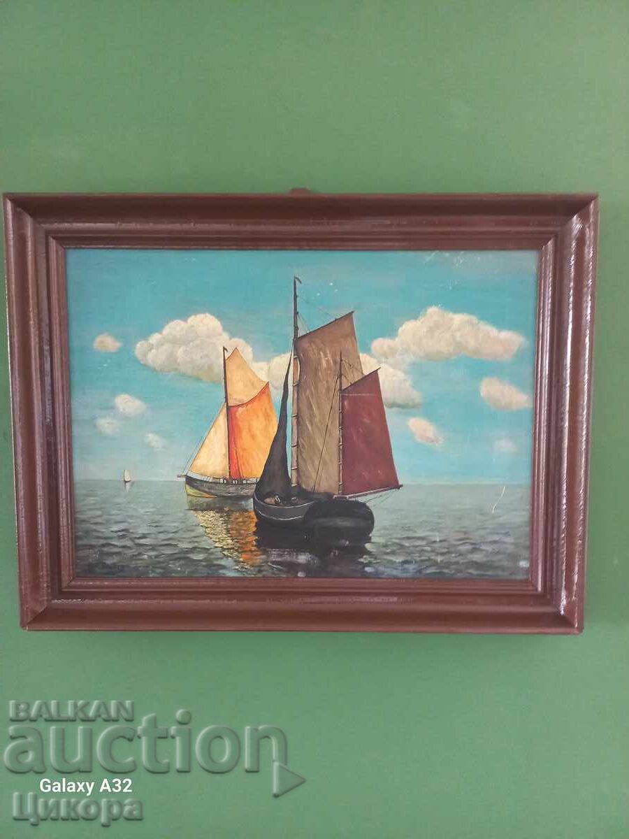 OLD OIL PAINTING ON CANVAS SEASCAPE