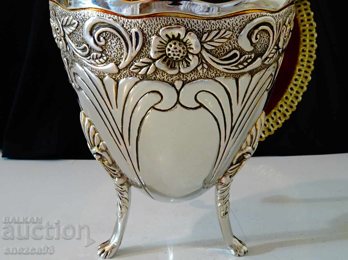 Livrarea Vază din cupru argintat pe piciorușe 870 g, Art Nouveau