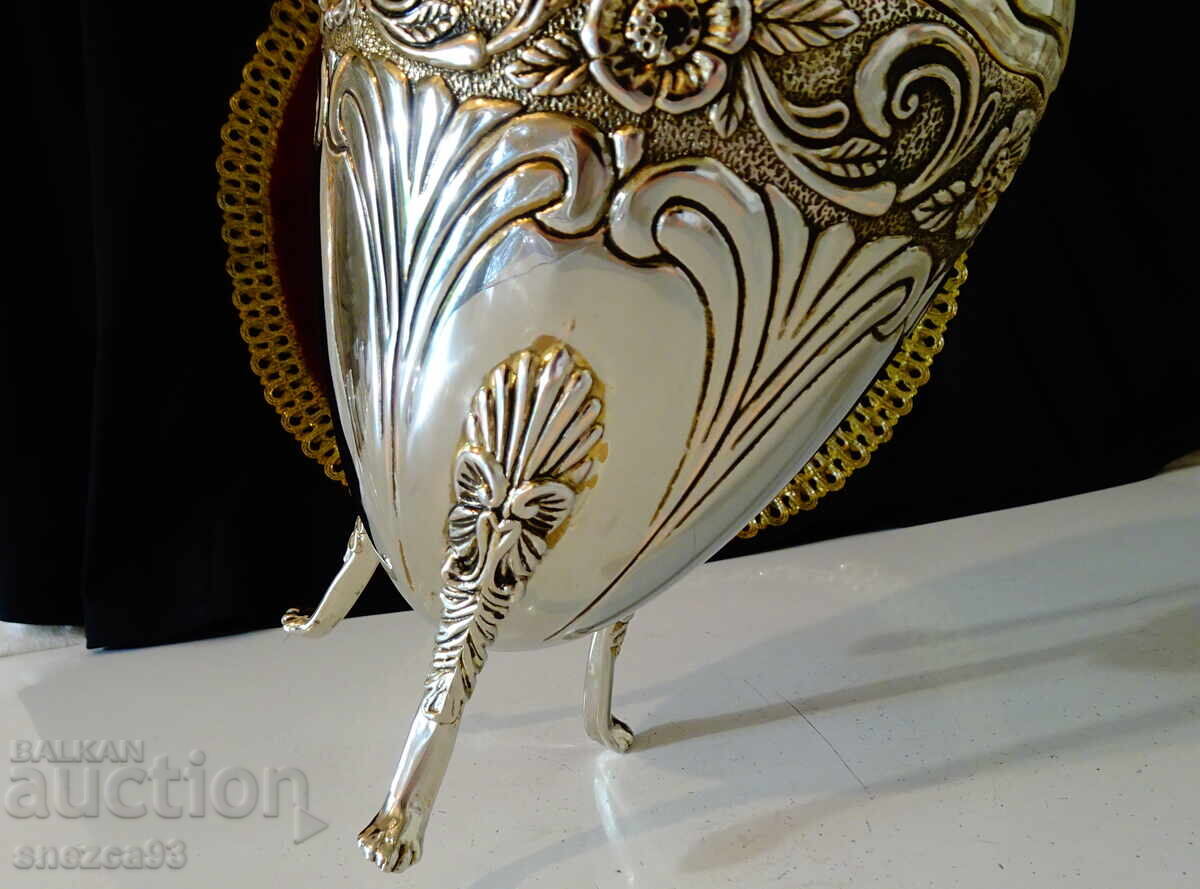 Vază din cupru argintat pe piciorușe 870 g, Art Nouveau - 5