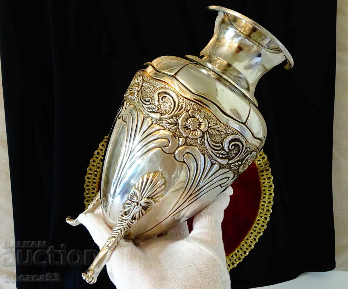 Vază din cupru argintat pe piciorușe 870 g, Art Nouveau - 7