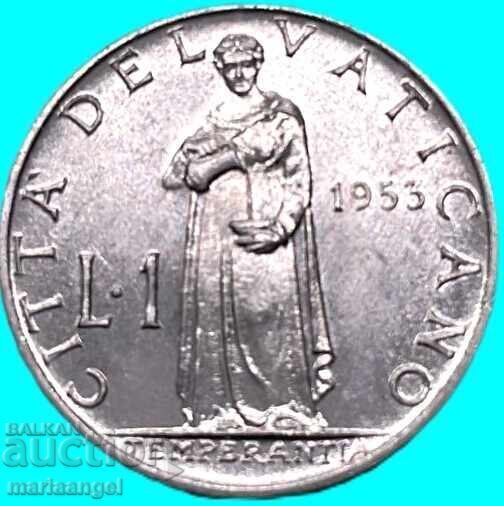 1 Lira 1953 Vatican UNC PROOF-like Pius XII - rare