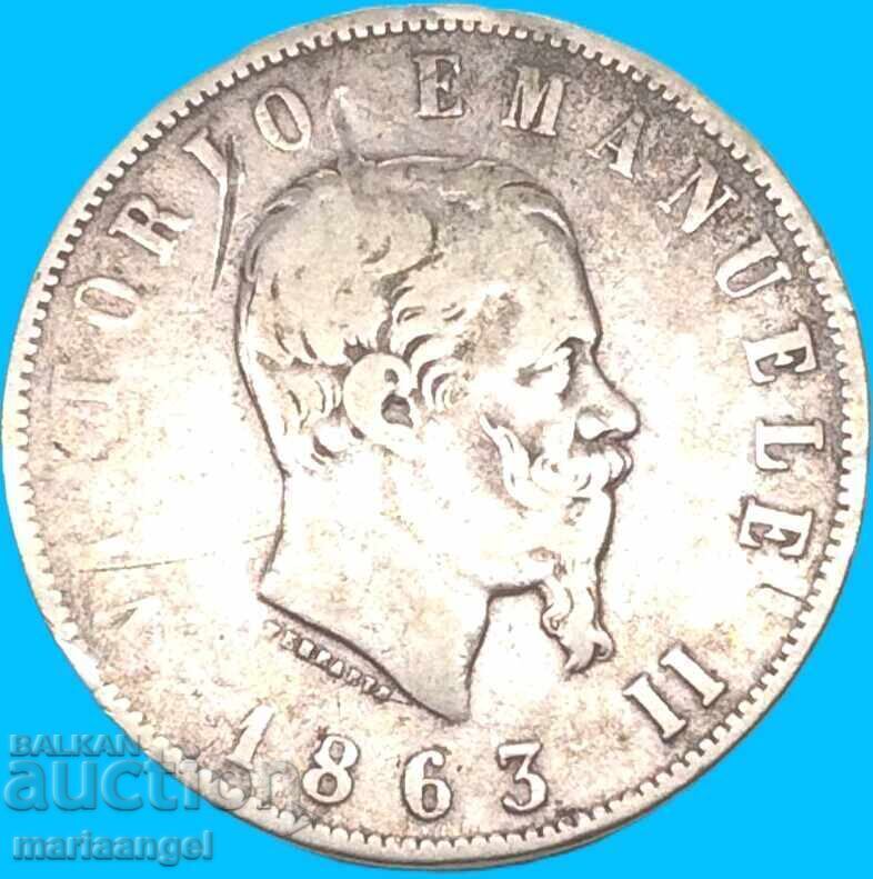 2 лири 1863 N-Неапол Италия "ЦИФРА" VALORE BN-Бирминхам RAR - 6