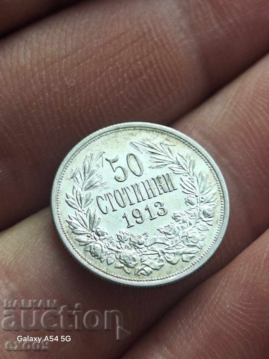 Pentru colecție, 50 Stotinki de argint 1913 / BZC! Pentru colecție, 50 Stotinki de argint 1913 / BZC!