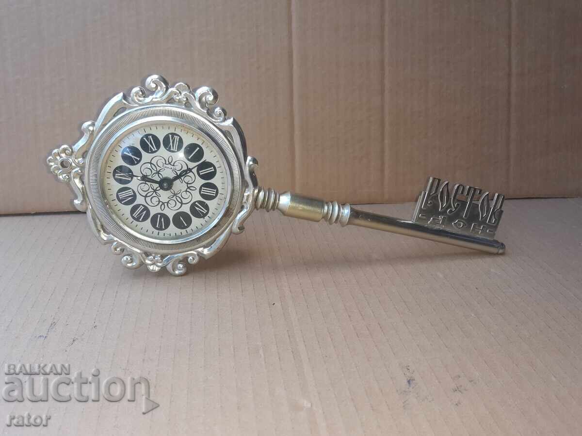 Old large alarm clock, clock - key VITYAZ, USSR