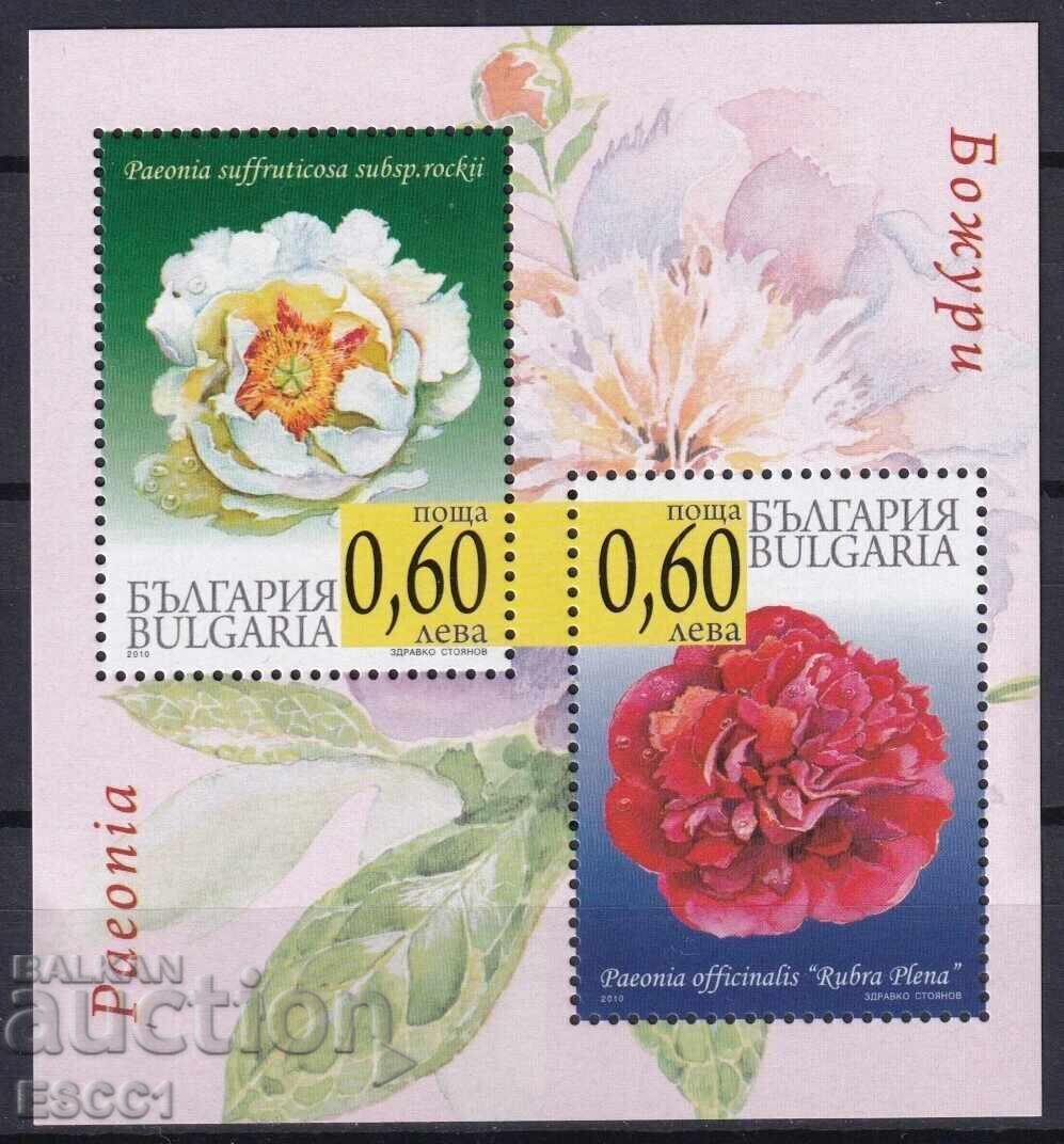 Καθαρό μπλοκ Flora Λουλούδια Παιώνιες 2010 από τη Βουλγαρία