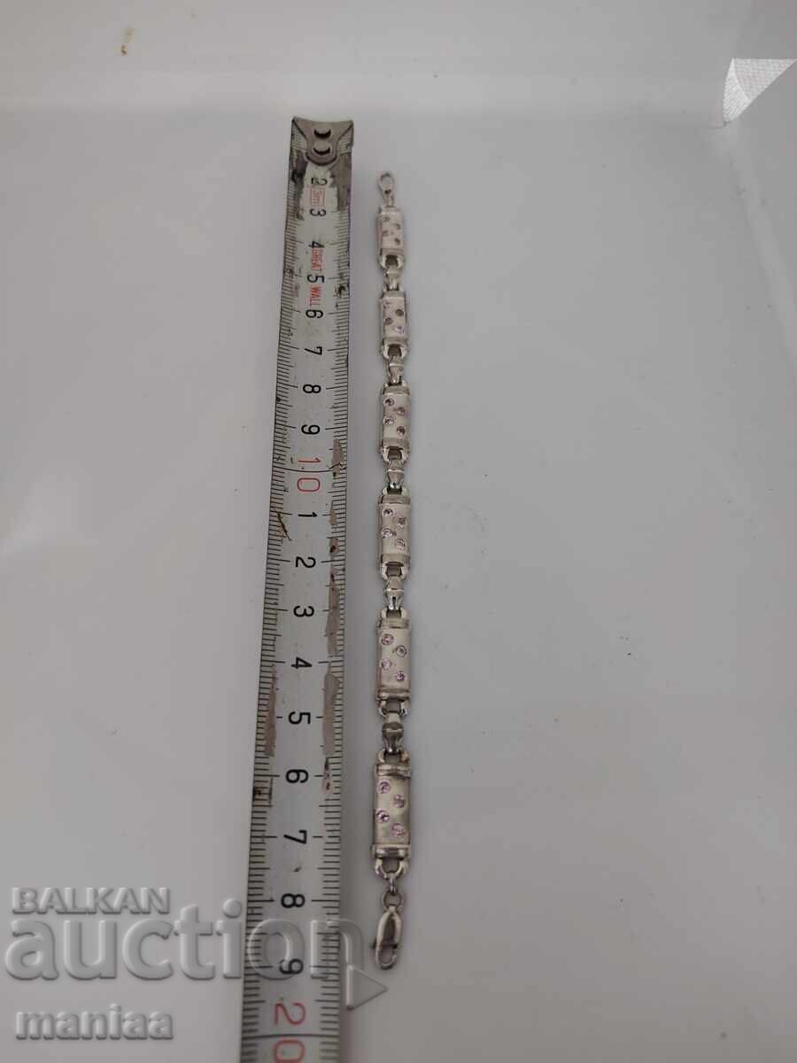 Ασημένιο βραχιόλι με ροζ πέτρες 925 - 5