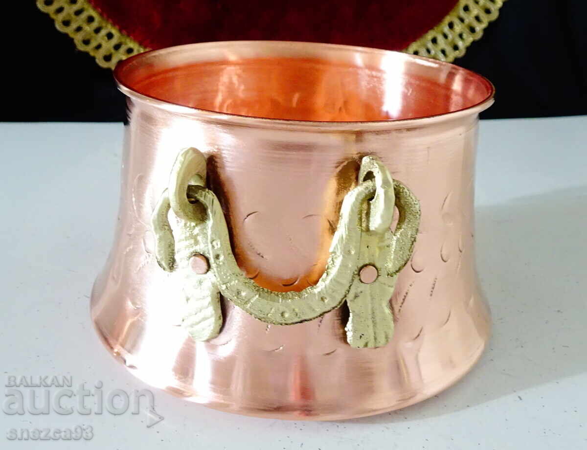 Copper cauldron with handles, pure red copper - 5