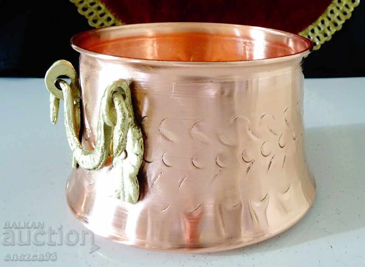 Copper cauldron with handles, pure red copper