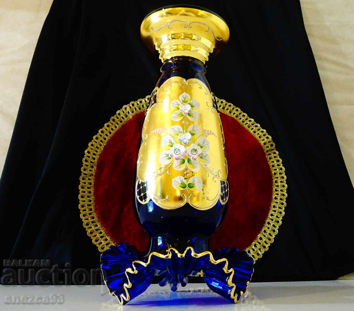Кристална ваза Bohemia,злато,кобалт,етикет. - 5