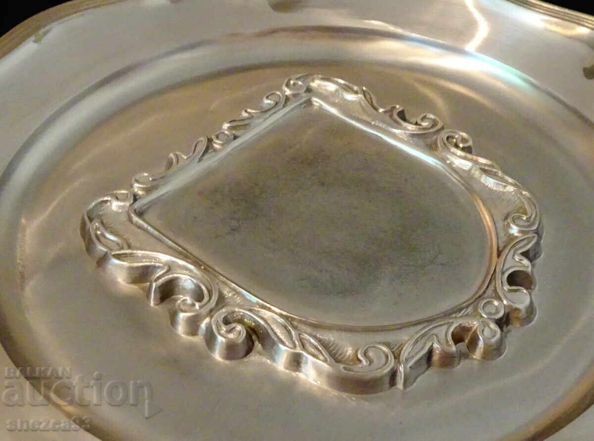 Auction  Pewter plate, photo frame and engraving, tin wedding