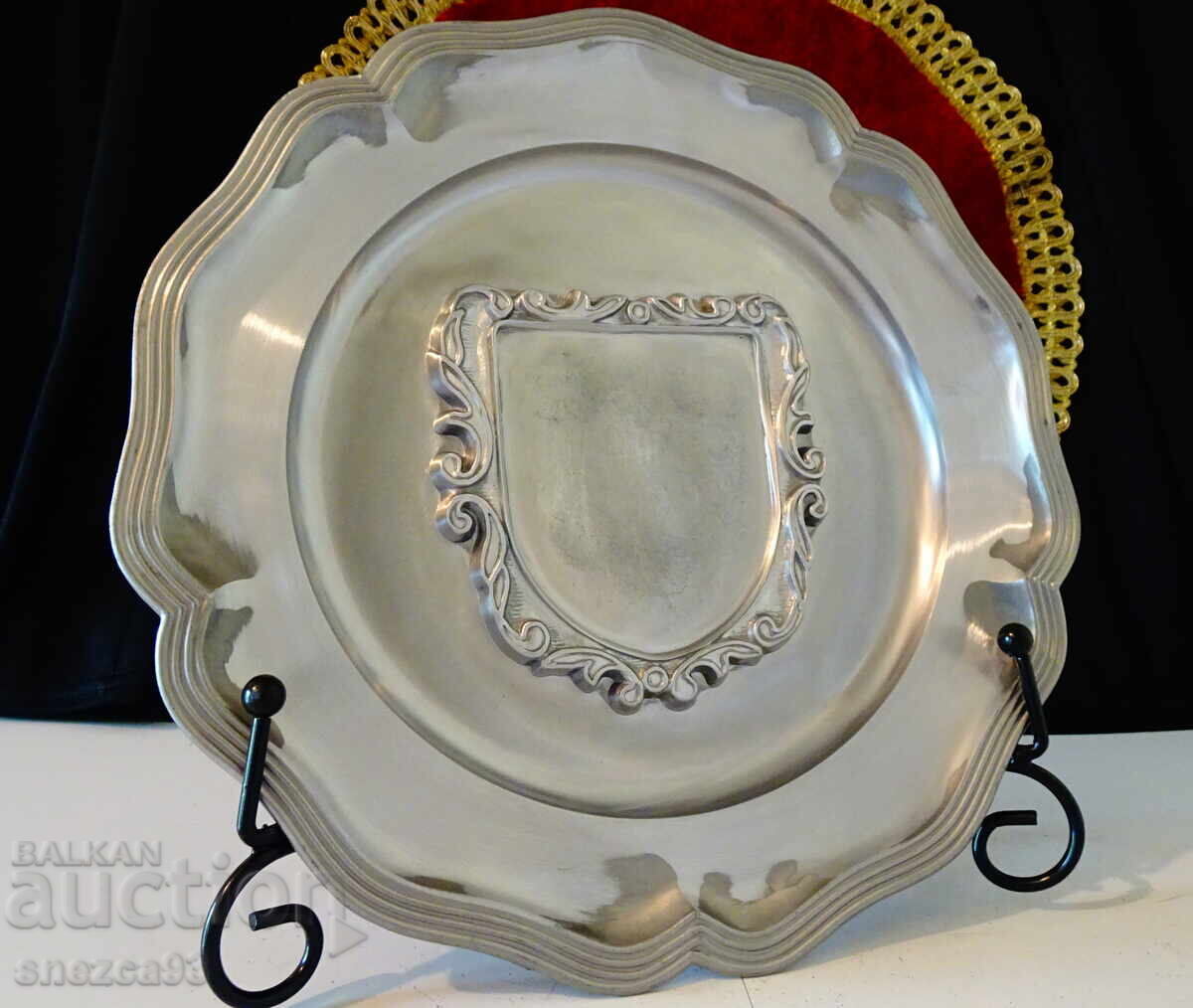Pewter plate, photo frame and engraving, tin wedding