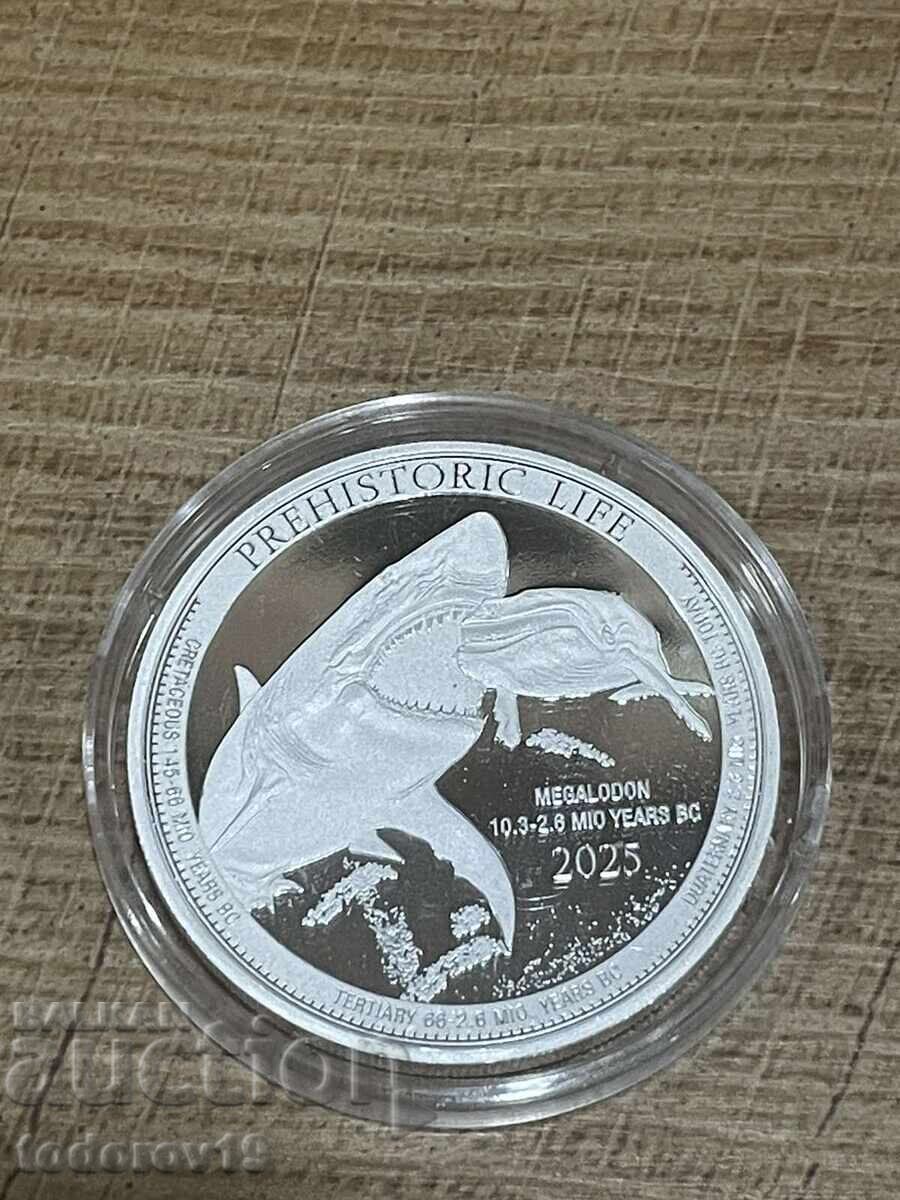 Auction  Silver 1 oz Prehistoric Life Megalodon 2025 - Congo