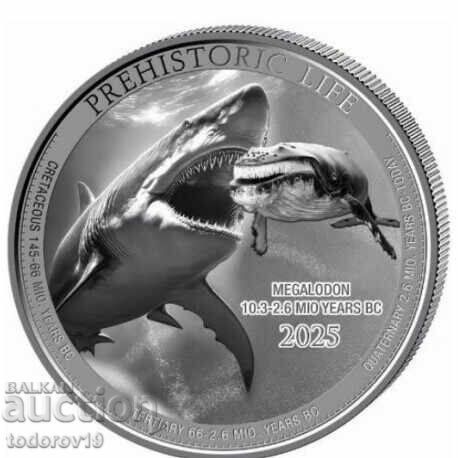 Silver 1 oz Prehistoric Life Megalodon 2025 - Congo