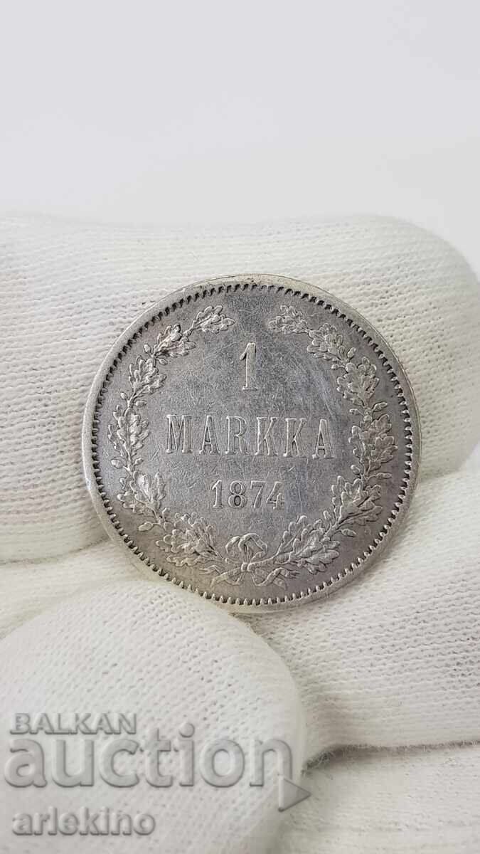 Колекционна сребърна монета 1 MARKKA 1874  Руска - Финландия