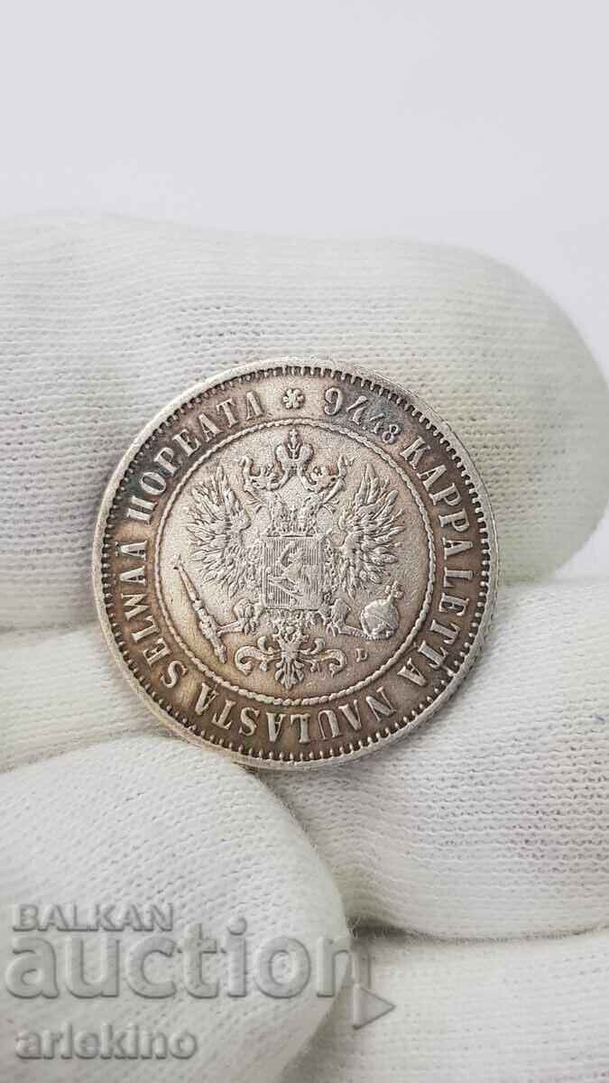 Collectible silver coin 1 MARKKA 1890 Russian - Finland - 5