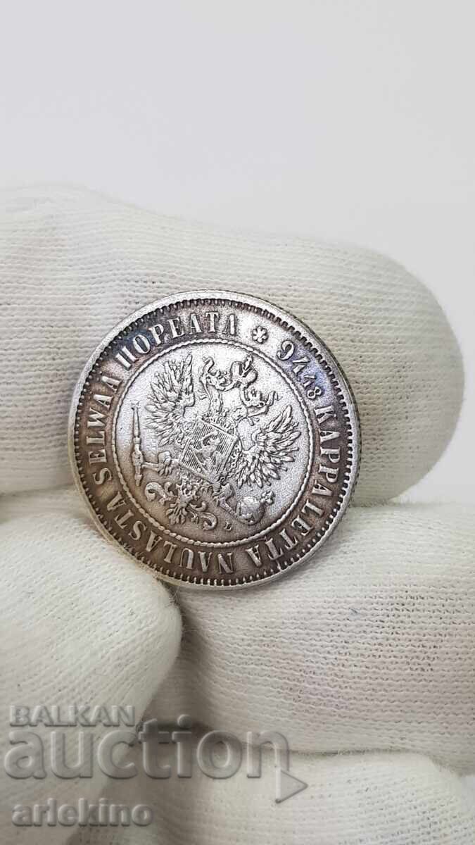 Collectible silver coin 1 MARKKA 1890 Russian - Finland - 6