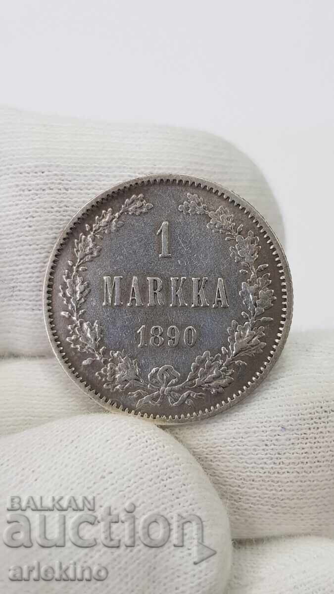 Collectible silver coin 1 MARKKA 1890 Russian - Finland