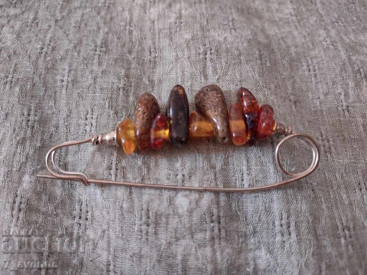 Broșă ac bijuterie, chihlimbar