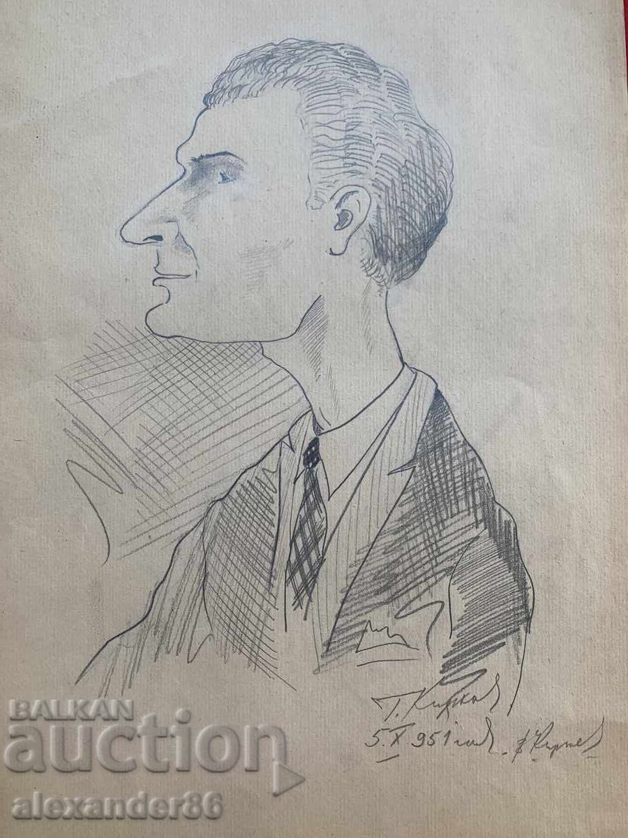 Шарж на актьора Васил Кирков-Младши? 1951 г. с цена € 20.00 | 39.12 лв.