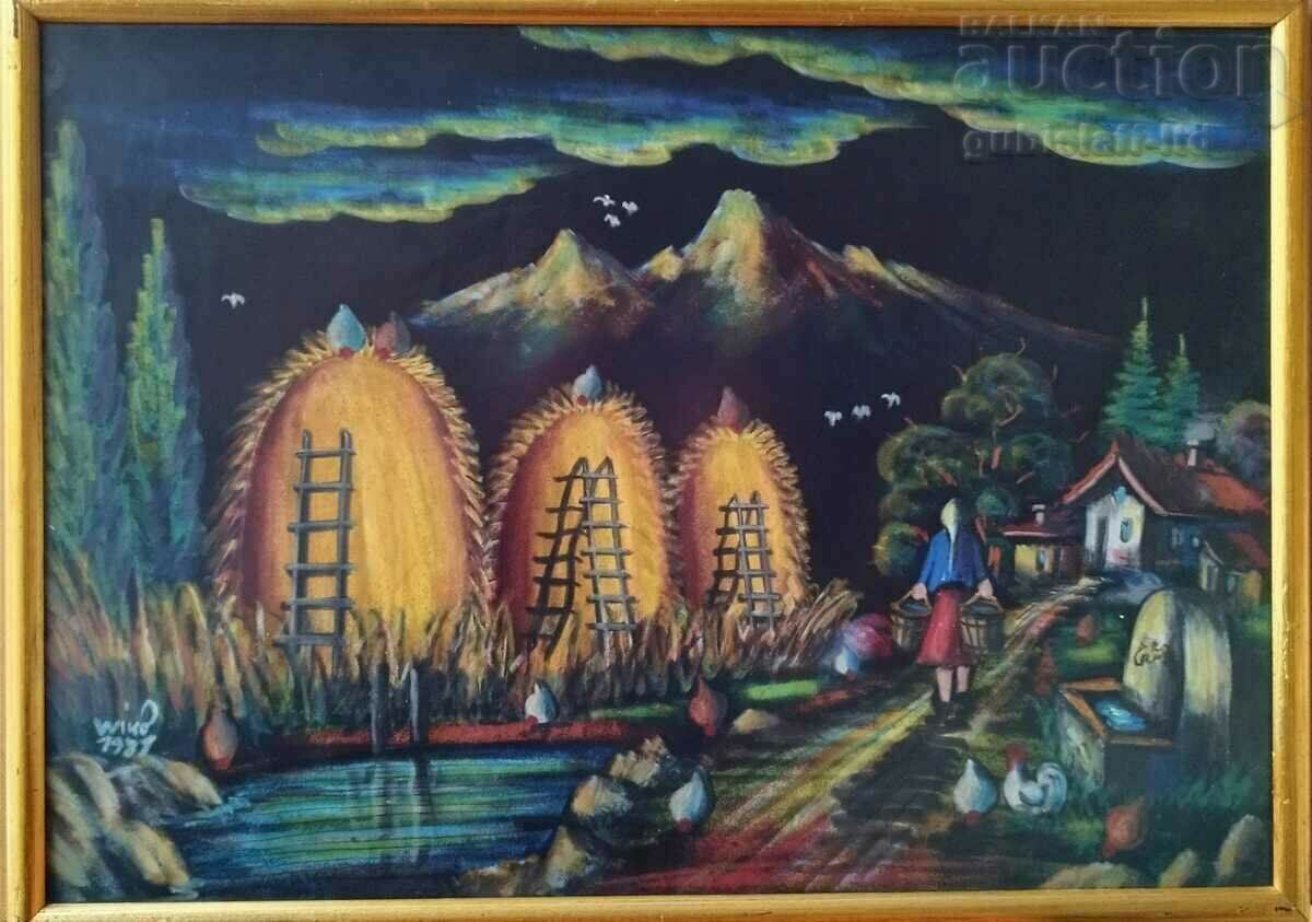 Painting, naivety, art. Wind, 1981 - 1